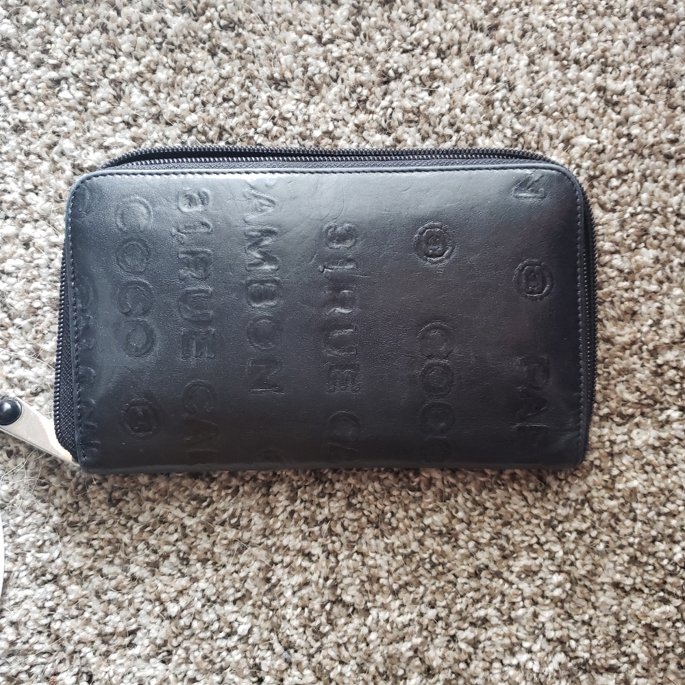 CHANEL wallet clutch zipper around BLACK LEATHER